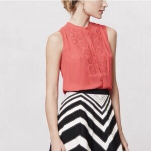 Anthropologie Maeve Marguerite Sleeveless Button-Down Eyelet Blouse. Pink.Sz 4